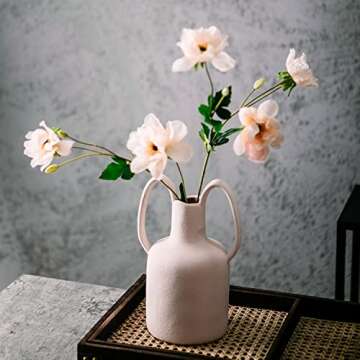Mowtanco Ceramic Vases for Home Decor, Pink Modern Flowers Vases, with Two Ear Handles, Bubble Glaze Material, Living Room/Office/Centerpiece/Wedding Decorative