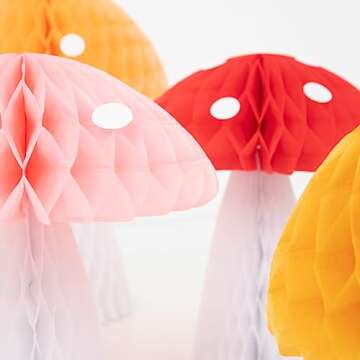 Meri Meri Honeycomb Mushroom Decorations (Pack of 10), Great Whimsical Decor for a Fairy Party, Mushroom Party Decorations, and More