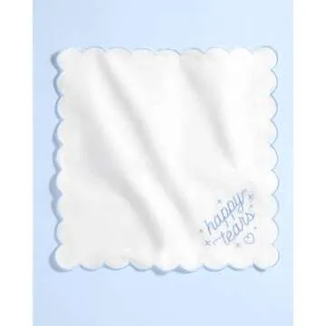 xo, Fetti White Happy Tears Embroidered Handkerchief | 10"x10" | Wedding Party Accessory, Bridesmaid Gift, Bridal Tissue, Napkin, Embroidered Something Blue Kleenex