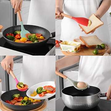 Keidason Silicone Kitchen Utensils Set, 12-piece Silicone Cooking Utensils Set Non-stick Cookware Is Heat-resistant, BPA-free, Stirring Kitchen Tools Set,Spoon,Tongs,Whisk,Brush,Spatula (Colorful)