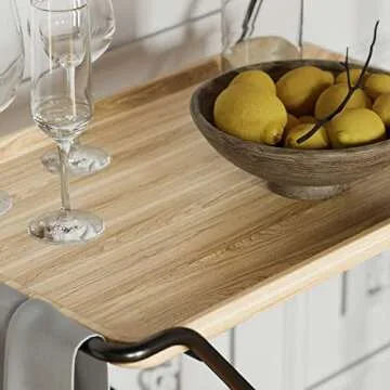 IRONCK Bar Cart,Kitchen Cart on Wheels Industrial Coffee Cart, 2 Tier Liquor cart with Wine Bottle Holders for Kitchen Living Room, Light Oak