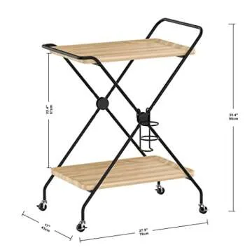 IRONCK Bar Cart,Kitchen Cart on Wheels Industrial Coffee Cart, 2 Tier Liquor cart with Wine Bottle Holders for Kitchen Living Room, Light Oak