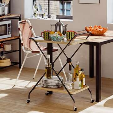 IRONCK Bar Cart,Kitchen Cart on Wheels Industrial Coffee Cart, 2 Tier Liquor cart with Wine Bottle Holders for Kitchen Living Room, Light Oak