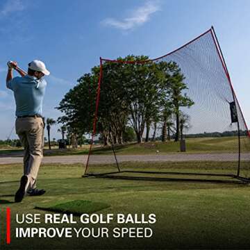 Rukket 3pc Golf Net Bundle - 10x7ft Haack Golf Hitting Net & Tri Turf Mat