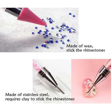 Qufiiry Nail Rhinestone Picker, Acrylic Handle Dual End Rhinestone Diamond Painting Pen, for Jewel Gems Crystals Studs Picker