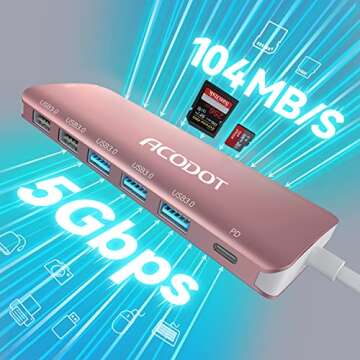 USB C Hub, Acodot 9 in 1 USB C to 4K@60HZ HDMI Multiport Adapter, 3 USB 3.0 Ports, SD/TF Card Reader, 100W PD, USB C Hub Multiport Adapter Desigend for MacBook Pro Air HP XPS etc, Rose Gold