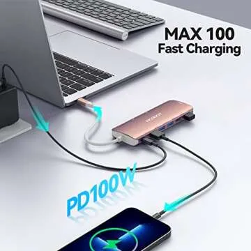 USB C Hub, Acodot 9 in 1 USB C to 4K@60HZ HDMI Multiport Adapter, 3 USB 3.0 Ports, SD/TF Card Reader, 100W PD, USB C Hub Multiport Adapter Desigend for MacBook Pro Air HP XPS etc, Rose Gold