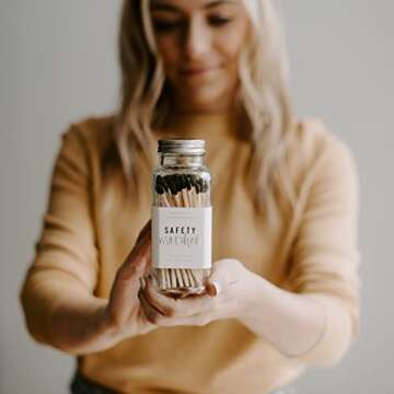 Sweet Water Decor 4" Black Safety Matches - Glass Jar | Approx. 60 Strike On The Bottle Long Matchst...