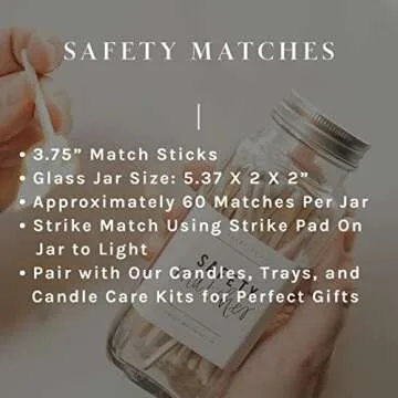Sweet Water Decor 4" Black Safety Matches - Glass Jar | Approx. 60 Strike On The Bottle Long Matchsticks | Home Decor | Candle Accessories | Apothecary Jars for Fireplace | Housewarming Gift