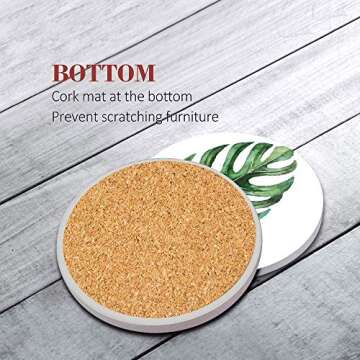 Britimes Green Leaves Absorbent Coasters Set of 6 for Drinks