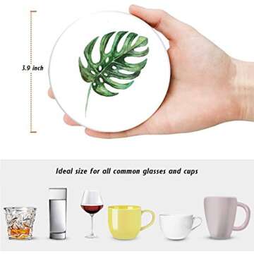 Britimes Green Leaves Absorbent Coasters Set of 6 for Drinks