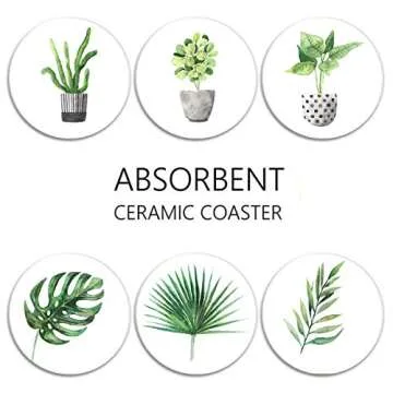 Britimes Green Leaves Absorbent Coasters Set of 6 for Drinks