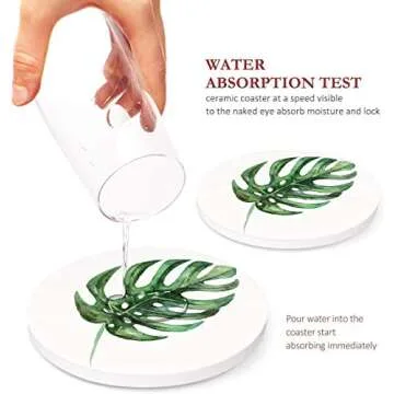 Britimes Green Leaves Absorbent Coasters Set of 6 for Drinks