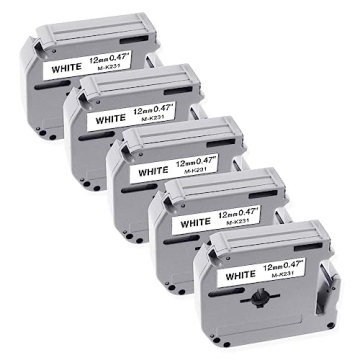 5-Pack P-touch M-K231 Tape Compatible for Brother M Tape, 12mm, Black on White