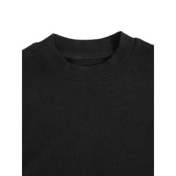 Verdusa Women's Casual Basic Mock Neck Short Sleeve Rib Knit Tee Top Black M