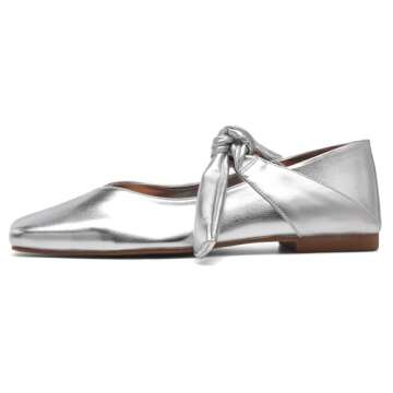 Riekhany Square Toe Ballet Flats for Women Bow Mary Jane Flats Slip On Dress Ballerina Shoes
