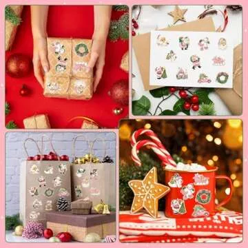 Vintage Pink Christmas Stickers - 1000pcs Retro Holiday Decor