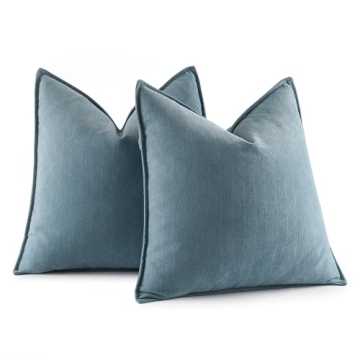 MIULEE Pack of 2 Dusty Blue Decorative Pillow Covers 18x18 Inch Soft Chenille Couch Throw Pillows Fa...