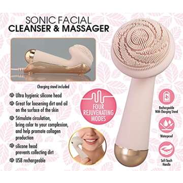 Silicone Facial Cleansing Brush - Sonic Face Cleanser and Massager Face Exfoliator - FineLife Products Scrubber - Exfoliating Skin Care Tools - Rechargeable Face Brushes for Men & Women
