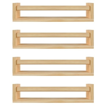 BOMID Floating Bookshelves - Set of 4 Natural Wood Shelves