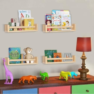 BOMID Floating Bookshelves - Set of 4 Natural Wood Shelves