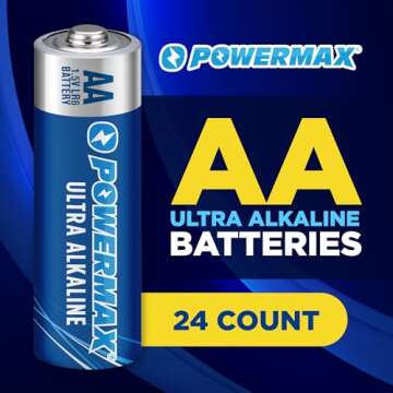 Powermax 24-Count Double AA Batteries, Ultra Long Lasting Alkaline Battery, 10-Year Shelf Life, Reclosable Packaging