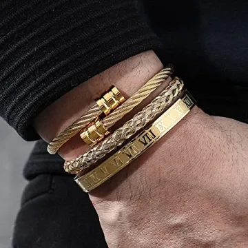 Luxury Gold Roman Numeral Bracelets Set for Men
