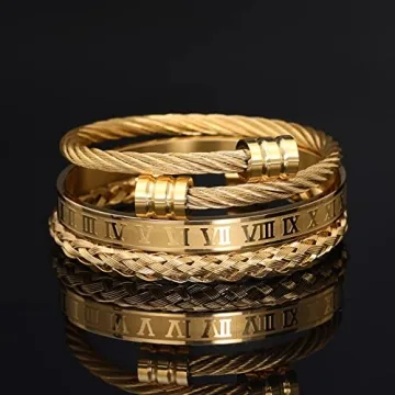 Luxury Gold Roman Numeral Bracelets Set for Men