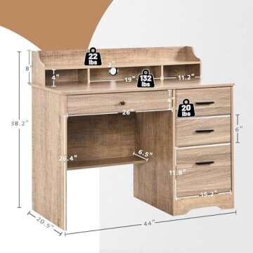 Catrimown Vintage Computer Desk with Drawers for Home Offices