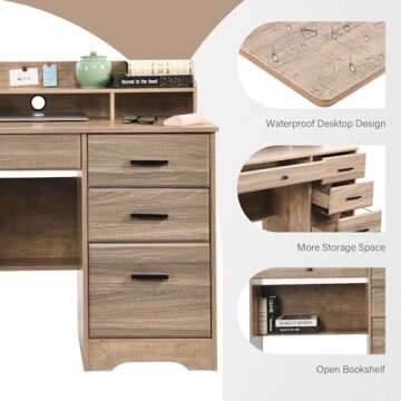 Catrimown Vintage Computer Desk with Drawers for Home Offices