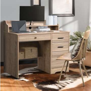 Catrimown Vintage Computer Desk with Drawers for Home Offices
