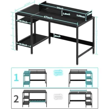 MINOSYS 47 Gaming Desk with Storage and Monitor Stand