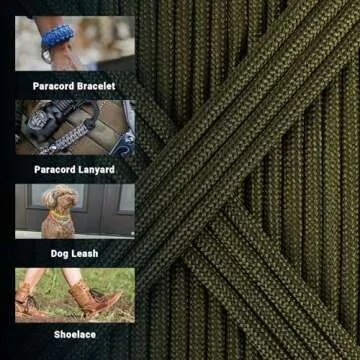 WEREWOLVES Paracord Rope, 7 Strand Type III Parachute Cord 4mm 100ft / 200ft for Crafting, DIY Projects, Survival Bracelets (Army Green, 100 ft)
