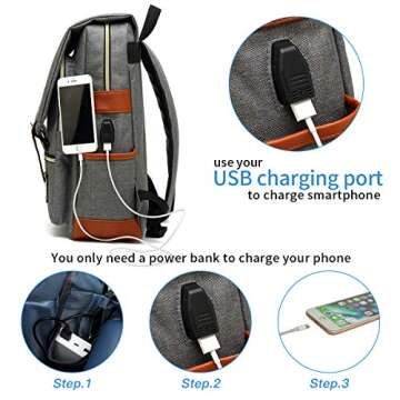 Mancio Slim Vintage Laptop Backpack For women,Men For Travel, College, Dayparks, Fits up to 15.6Inch Notebook in Grey