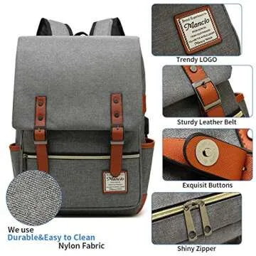 Mancio Slim Vintage Laptop Backpack For women,Men For Travel, College, Dayparks, Fits up to 15.6Inch Notebook in Grey