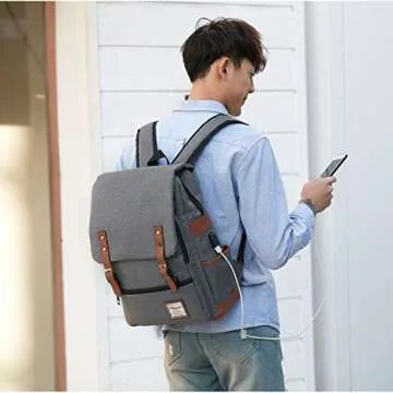 Mancio Slim Vintage Laptop Backpack For women,Men For Travel, College, Dayparks, Fits up to 15.6Inch Notebook in Grey