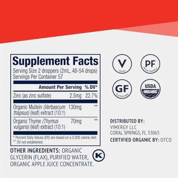 Vimergy Total Immune Blend*– Fast-Absorbing Immune Support – All-Season, zinc, Thyme and Mullein Drops – Non-GMO, Vegan, USDA Organic, 57 serv (115 mL)