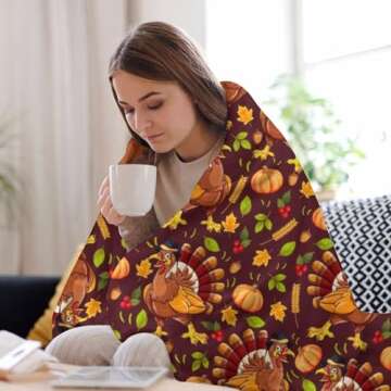 Feim-AO Thanksgiving Pumpkin Flannel Throw Blanket