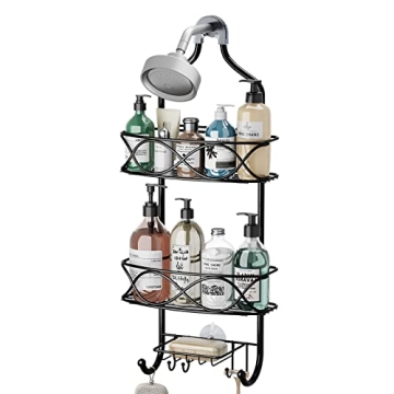 GAOKASE Hanging Shower Caddy Over Shower Head, Black Rust Proof Metal Large Bathroom Organizer for S...