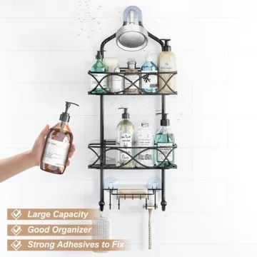 GAOKASE Hanging Shower Caddy Over Shower Head, Black Rust Proof Metal Large Bathroom Organizer for Shampoo, Conditioner, Body Wash, Soap, Razors, Shower Sponge, Loofahs and Bath Rack