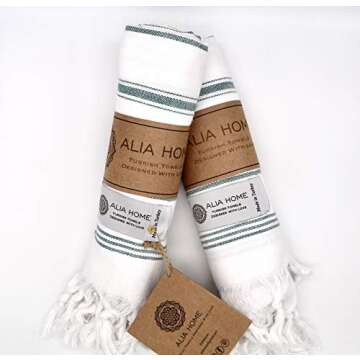 Alia Home Turkish Hand Towel Set of 2 - Decorative Hand Towels for Bathroom and Kitchen - 100% Cotto...