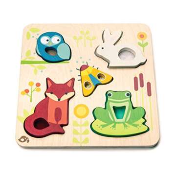 Tender Leaf Toys - Touchy Feely Animals - 5 Piece Wooden Shape Recognition and Dexterity Puzzle - Encourages Language Development - Kids 18 Months +
