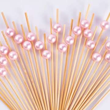 PuTwo Toothpicks for Cocktail Appetizers Fruits Dessert, 100 Count, Pink Pearls