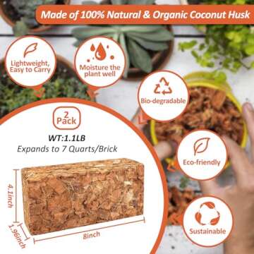 Riare 2 Pack Coco Chips Substrate for Plants - 100% Organic Coconut Husk Brick with High Expansion f...