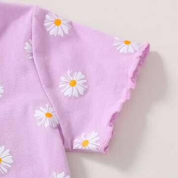 YOUNGER TREE Toddler Baby Girl Shorts Set Ruffle Sleeve Ribbed Knit T-Shirt Top Floral Solid Summer Outfits 6M-4T (Purple Daisy,3-4T)