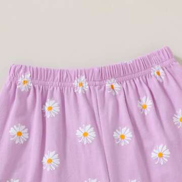 YOUNGER TREE Toddler Baby Girl Shorts Set Ruffle Sleeve Ribbed Knit T-Shirt Top Floral Solid Summer Outfits 6M-4T (Purple Daisy,3-4T)