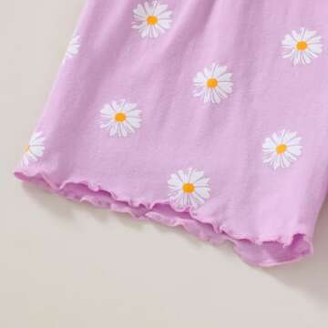 YOUNGER TREE Toddler Baby Girl Shorts Set Ruffle Sleeve Ribbed Knit T-Shirt Top Floral Solid Summer Outfits 6M-4T (Purple Daisy,3-4T)