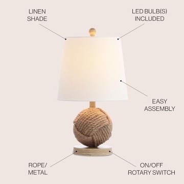 JONATHAN Y JYL6500A Monkey Fist 18" Rope Ball LED Table Lamp Coastal Cottage Industrial Bedside Desk Nightstand Lamp for Bedroom Living Room Office College Bookcase LED Bulb Included, Natural