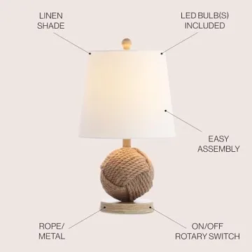JONATHAN Y JYL6500A Monkey Fist 18" Rope Ball LED Table Lamp Coastal Cottage Industrial Bedside Desk Nightstand Lamp for Bedroom Living Room Office College Bookcase LED Bulb Included, Natural