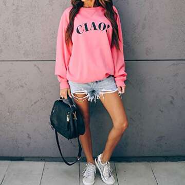 MOSHENGQI Women's Casual Tiger Sweatshirt Cute Long Sleeve Crewneck Pullover Top(Small,CIAO-Pink)